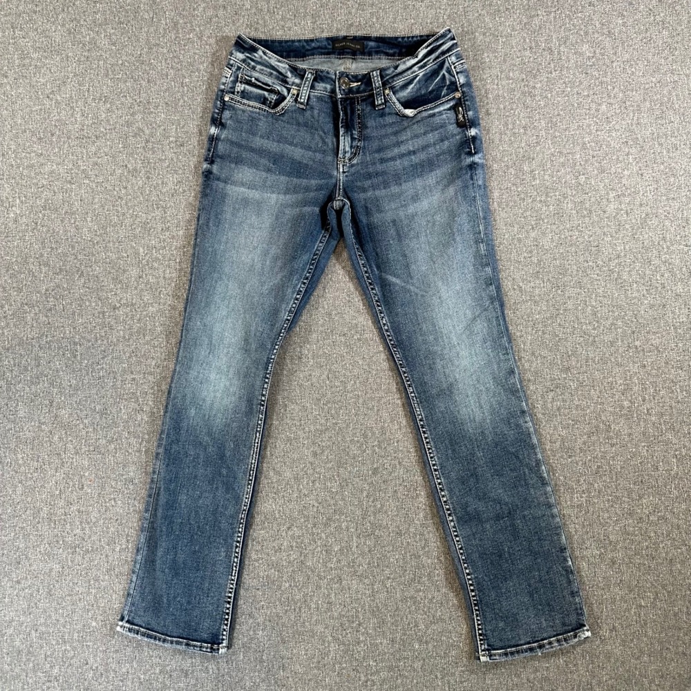 Silver Jeans Co. Jeans Womens 28 Suki Straight Blue Embroidered Stretch